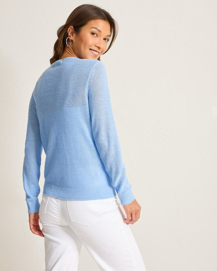 TOMMY BAHAMA CEDAR LINEN LS V NECK SWEATER