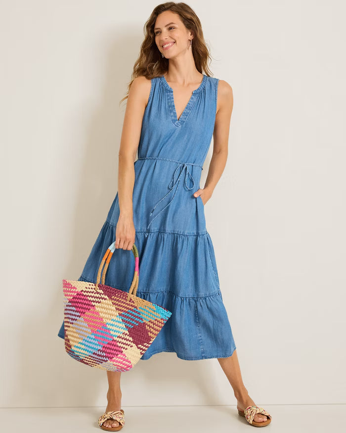 CHAMBRAY O'LEI LINEN-BLEND DRESS